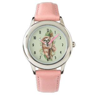 Cute Watercolor Sloth & Tropical Leaves Watch