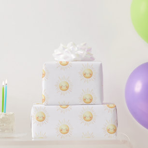 Cute Watercolor Smiling Yellow Sunshine Kids Wrapping Paper