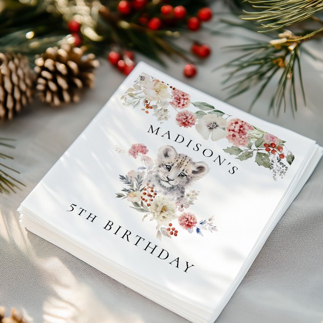 Cute Watercolor Snow Leopard Birthday Party Napkin (Creator Uploaded)