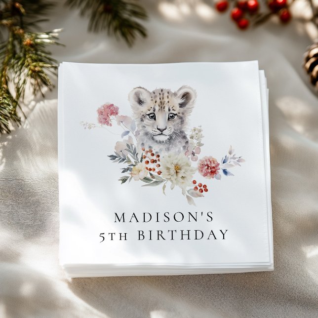 Cute Watercolor Snow Leopard Birthday Party Napkin (Creator Uploaded)