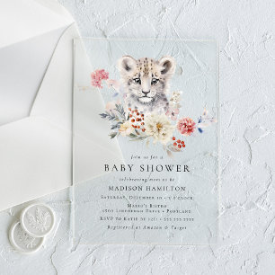 Cute Watercolor Snow Leopard Winter Baby Shower Acrylic Invitations