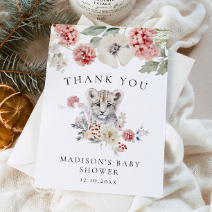 Cute Watercolor Snow Leopard Winter Baby Shower Thank You Card