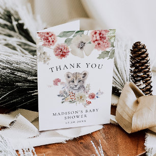 Cute Watercolor Snow Leopard Winter Baby Shower Thank You Card