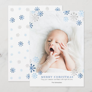 Cute Watercolor Snowflakes Photo Christmas Card