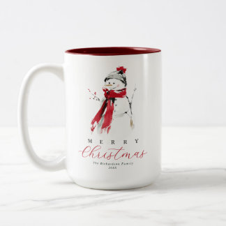 Cute Watercolor Snowman Christmas Gift Two-Tone Coffee Mug