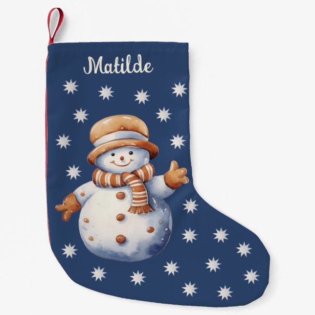 Cute Watercolor Snowman Christmas Stocking (Front)