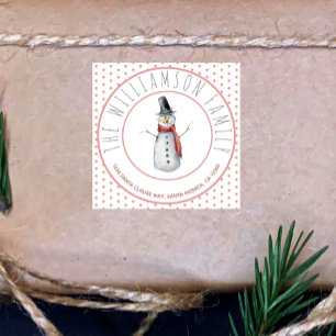 Cute Watercolor Snowman Family Name Polka Dot Square Sticker