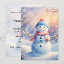Cute Watercolor Snowman in Winter Wonderland