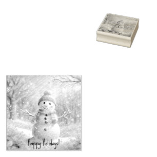 Cute Watercolor Snowman in Winter Wonderland Rubber Stamp