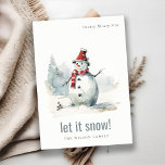 Cute Watercolor Snowman Let It Snow Christmas Holiday Card<br><div class="desc">If you need any further customisation please feel free to message me on yellowfebstudio@gmail.com.</div>