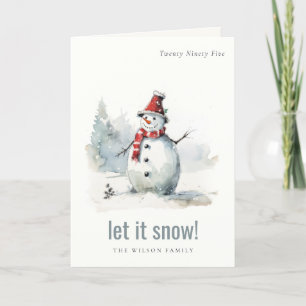 Cute Watercolor Snowman Let It Snow Christmas Holiday Card