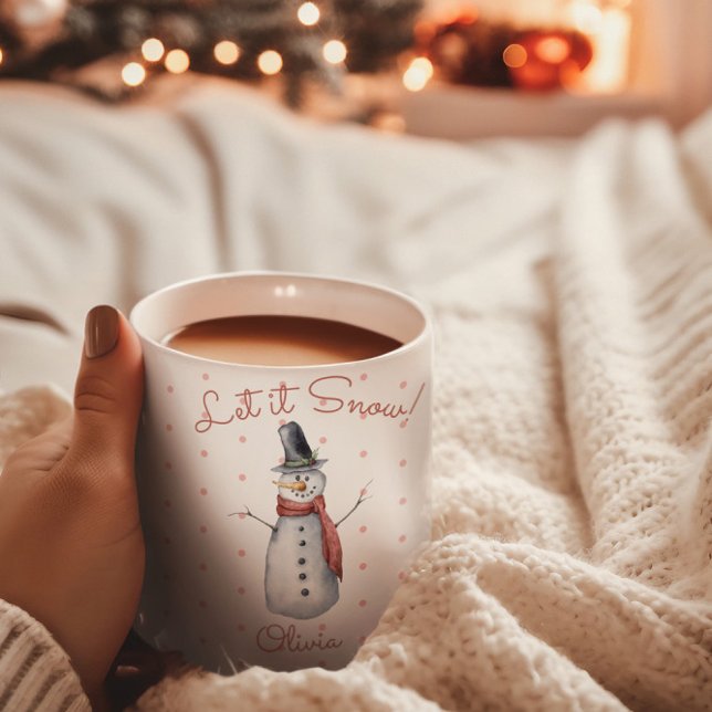 Cute Watercolor Snowman Let it Snow Name Mug (Creator Uploaded)
