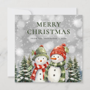 Cute Watercolor Snowman Merry Christmas Holiday Card