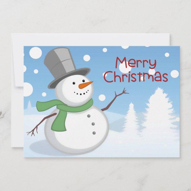 Cute Watercolor  Snowman Merry Christmas Holiday Card (Front)