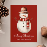 Cute Watercolor Snowman Merry Christmas Non-Photo Holiday Card<br><div class="desc">Send festive holiday greetings to your friends and family with this adorable snowman Christmas card. The non-photo holiday card features an illustration of a watercolor snowman wearing a brown winter hat with a red and white scarf. Personalise the cute snowman Christmas card with a custom greeting (currently shown as "Merry...</div>