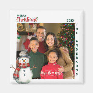 Cute Watercolor Snowman Merry Christmas Photo Magnet