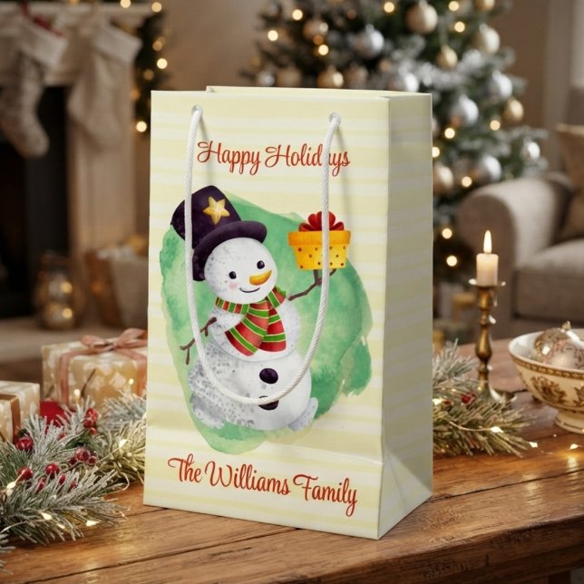 Cute Watercolor Snowman Small Gift Bag (Creator Uploaded)