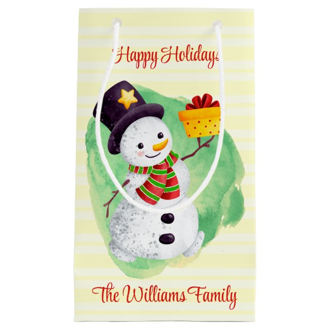 Cute Watercolor Snowman Small Gift Bag (Front)