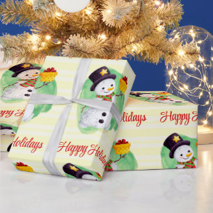 Cute Watercolor Snowman Wrapping Paper