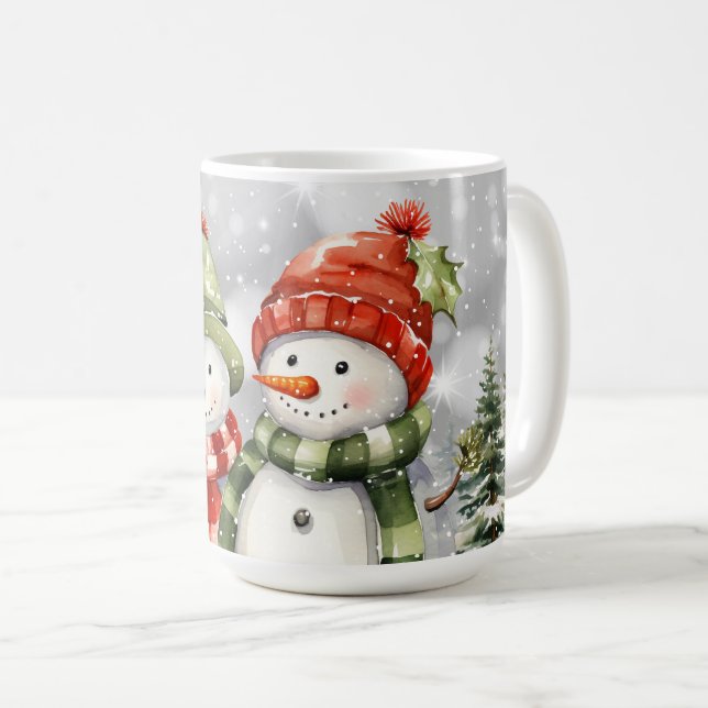 Cute Watercolor Snowmen Christmas Winter Holiday Coffee Mug (Front Right)