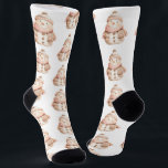 Cute Watercolor Snowmen Pattern Pink White Socks<br><div class="desc">These cute novelty holiday socks feature a pattern of watercolor snowmen in shades of pink and beige on a white background.</div>