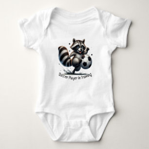 Cute Watercolor Soccer Player in Training Baby Bodysuit