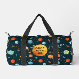 Cute Watercolor Space Planets Rockets Stars Kid's Duffle Bag