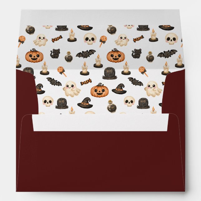 Cute Watercolor Spooky Halloween Pattern Envelope (Back (Bottom))