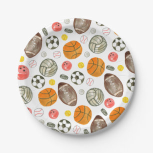 Cute Watercolor Sports Ball Kids Children Birthday Paper Plate