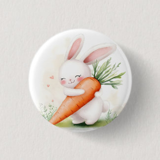 Cute Watercolor Spring Bunny Carrot 3 Cm Round Badge
