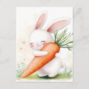Cute Watercolor Spring Bunny Carrot Announcement Postcard