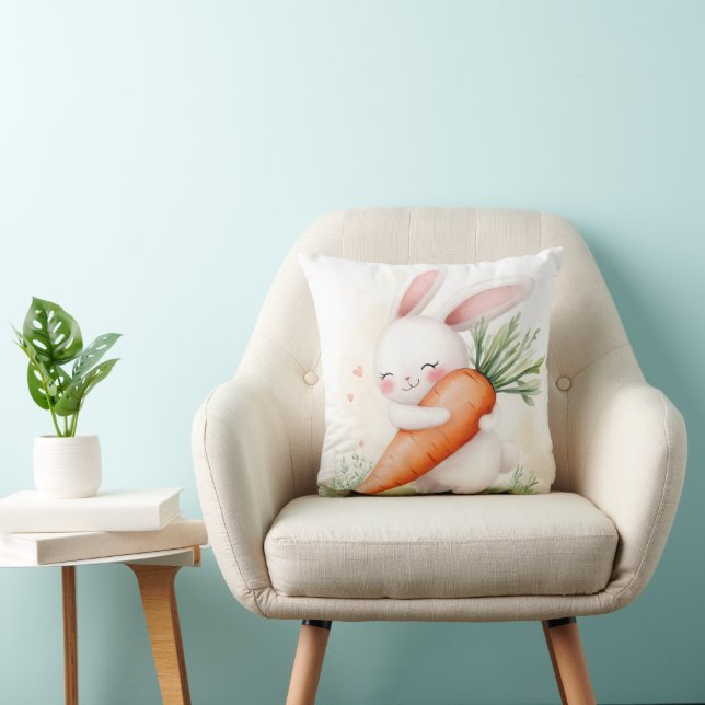 Cute Watercolor Spring Bunny Carrot Cushion (Chair)