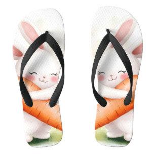 Cute Watercolor Spring Bunny Carrot Flip Flops