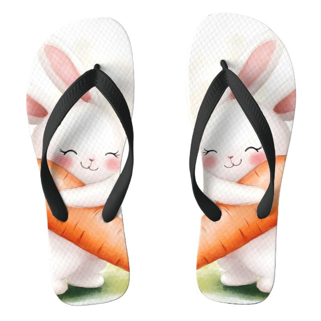Cute Watercolor Spring Bunny Carrot Flip Flops (Footbed)