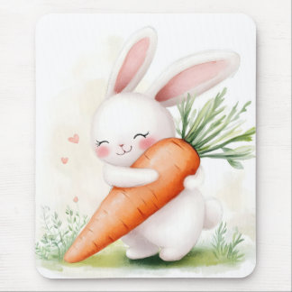 Cute Watercolor Spring Bunny Carrot Mouse Mat