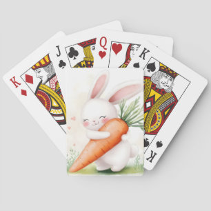 Cute Watercolor Spring Bunny Carrot Playing Cards