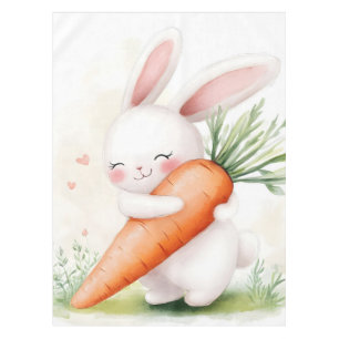 Cute Watercolor Spring Bunny Carrot Tablecloth