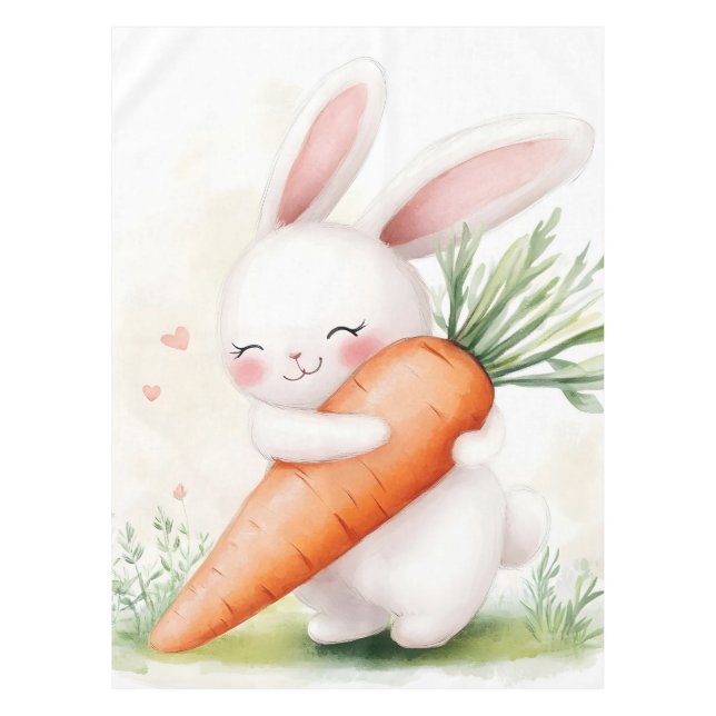 Cute Watercolor Spring Bunny Carrot Tablecloth (Front)