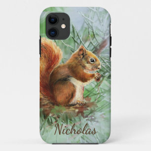 Cute Watercolor Squirrel Animal Custom Name iPhone 11 Case