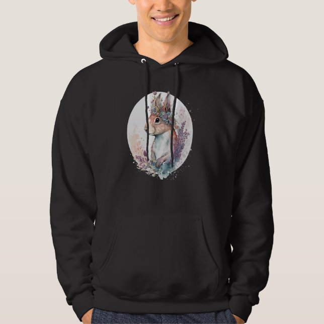 Cute Watercolor Squirrel Flower Crown Animal Hoodie (Front)