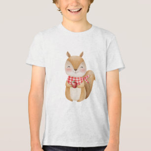 Cute Watercolor Squirrel Holding Apple Illustratio Tri-Blend Shirt