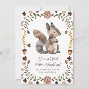 Cute Watercolor Squirrel Pregnancy Announcement