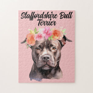 Cute Watercolor Staffordshire Bull Terrier Dog Jigsaw Puzzle