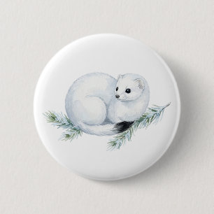 Cute Watercolor Stoat Ermine Button