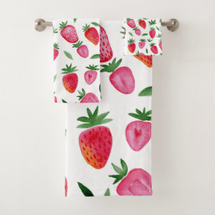 Cute watercolor strawberries pattern bath towel set