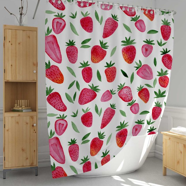 Cute watercolor strawberries pattern shower curtain (Creator Uploaded)