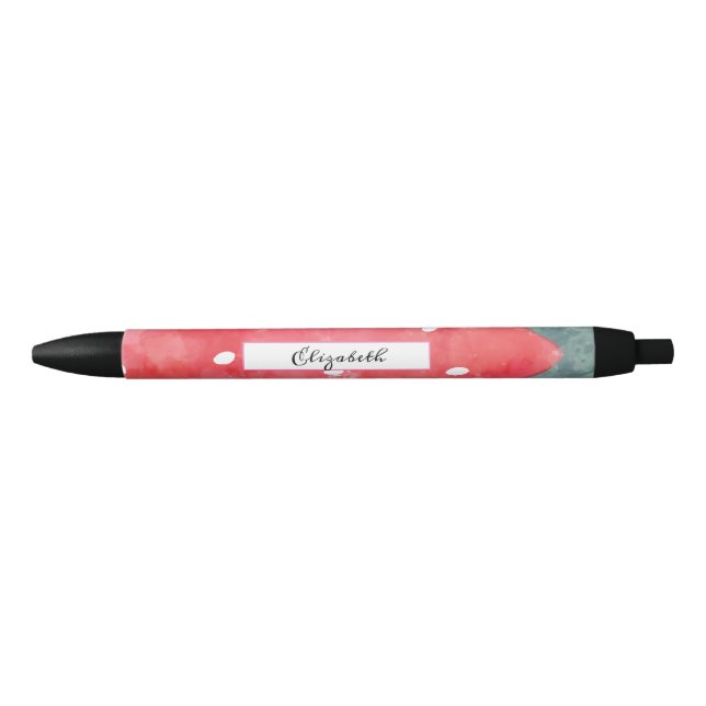 Cute Watercolor Strawberry Black Ink Pen (Front)