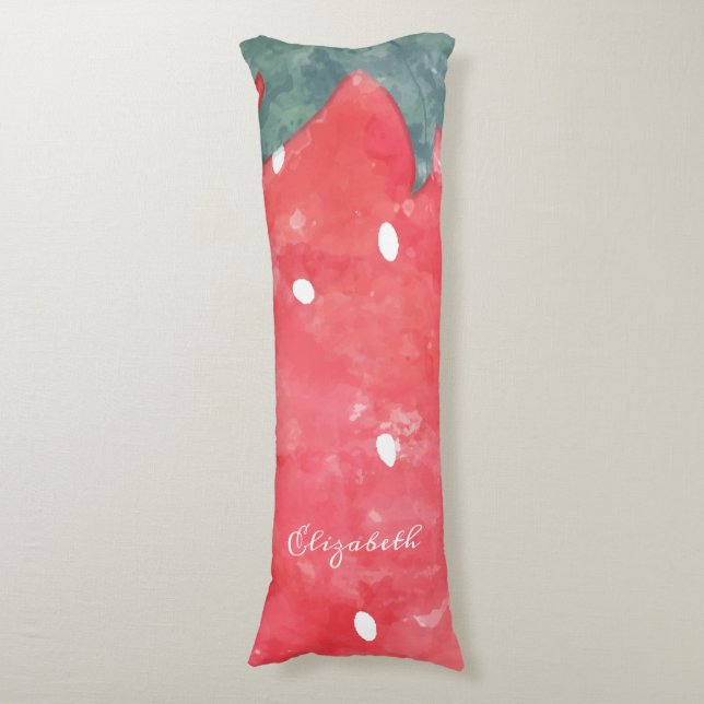 Cute Watercolor Strawberry  Body Cushion (Front Vertical)