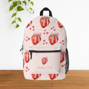 Cute Watercolor Strawberry Bow Coquette Pattern Printed Backpack