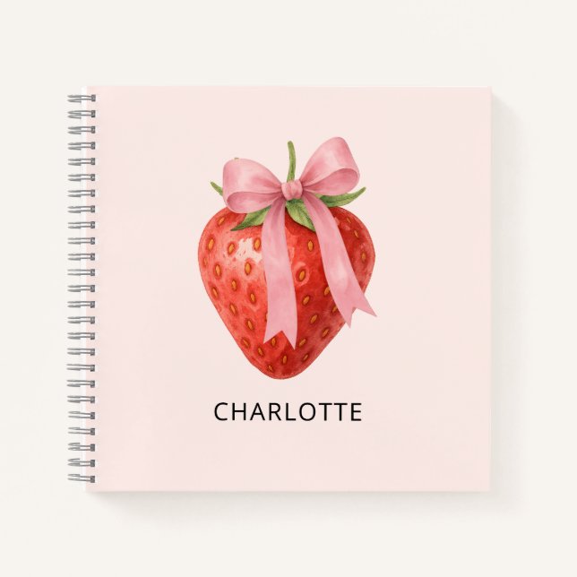 Cute Watercolor Strawberry Bow Coquette Sketch Notebook (Front)
